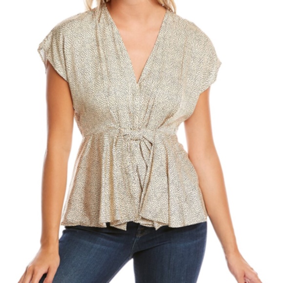 Sachin + Babi Short Sleeve Graham Women's Top, Cream Polka Dot Jacquard, Sz M - Picture 1 of 14